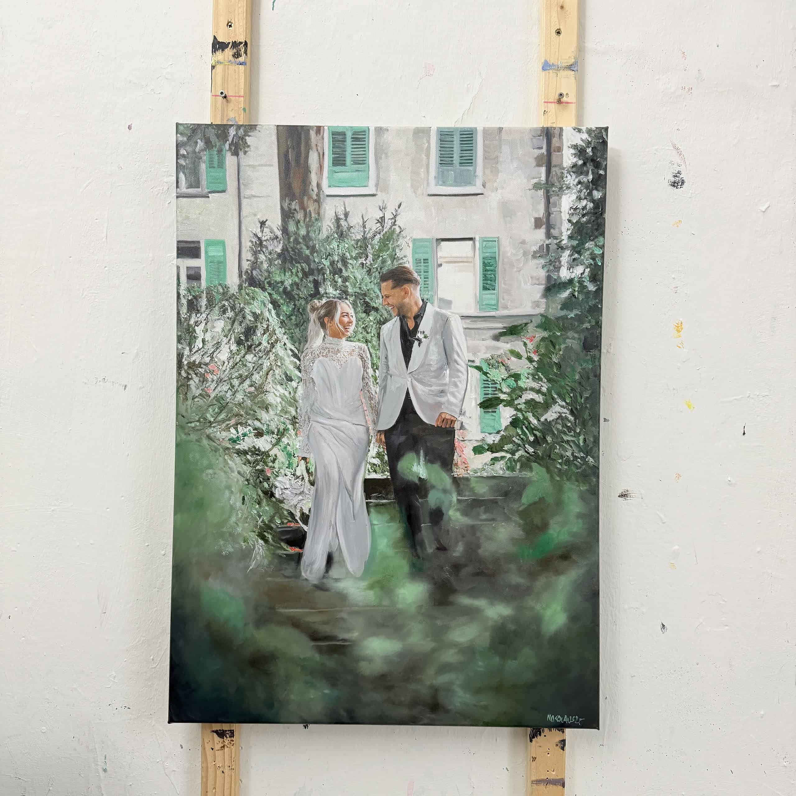 portraitmalerei hochzeitspaar kuss